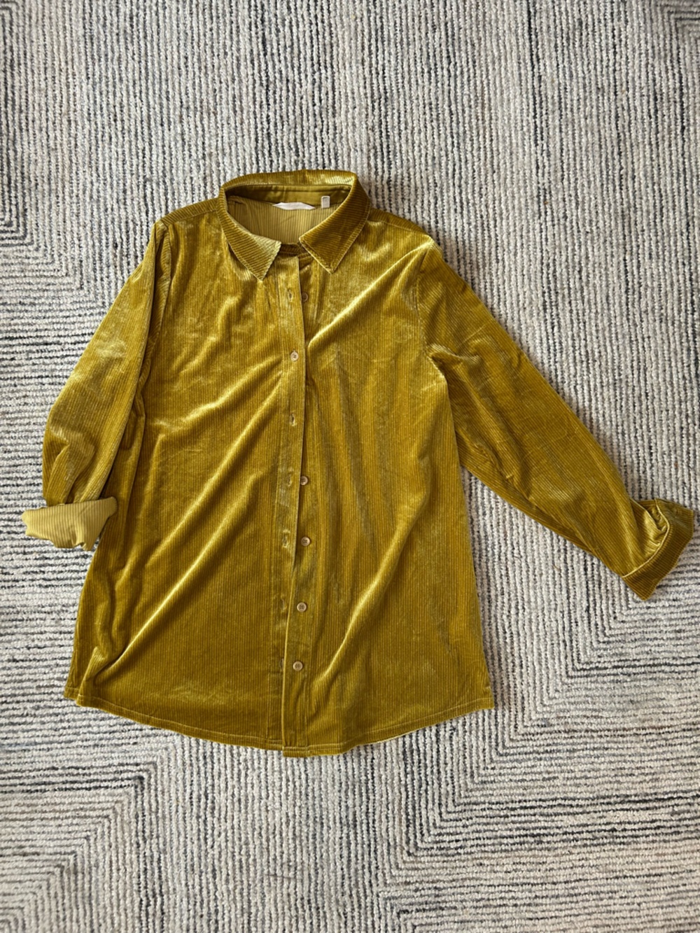 Soft Surroundings Women's Velvet Button-Down Shirt Chartreuse Large Boho Fall